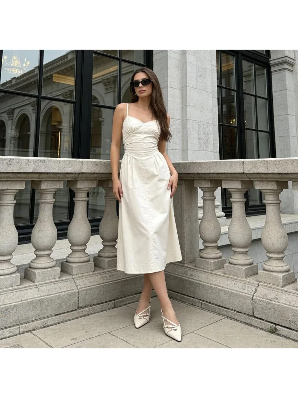 Women's Beige Slingback Kitten Pointed Toe Pump Low Stiletto Heels Shoes